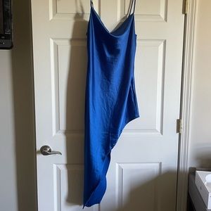Royal blue asymmetrical satin dress